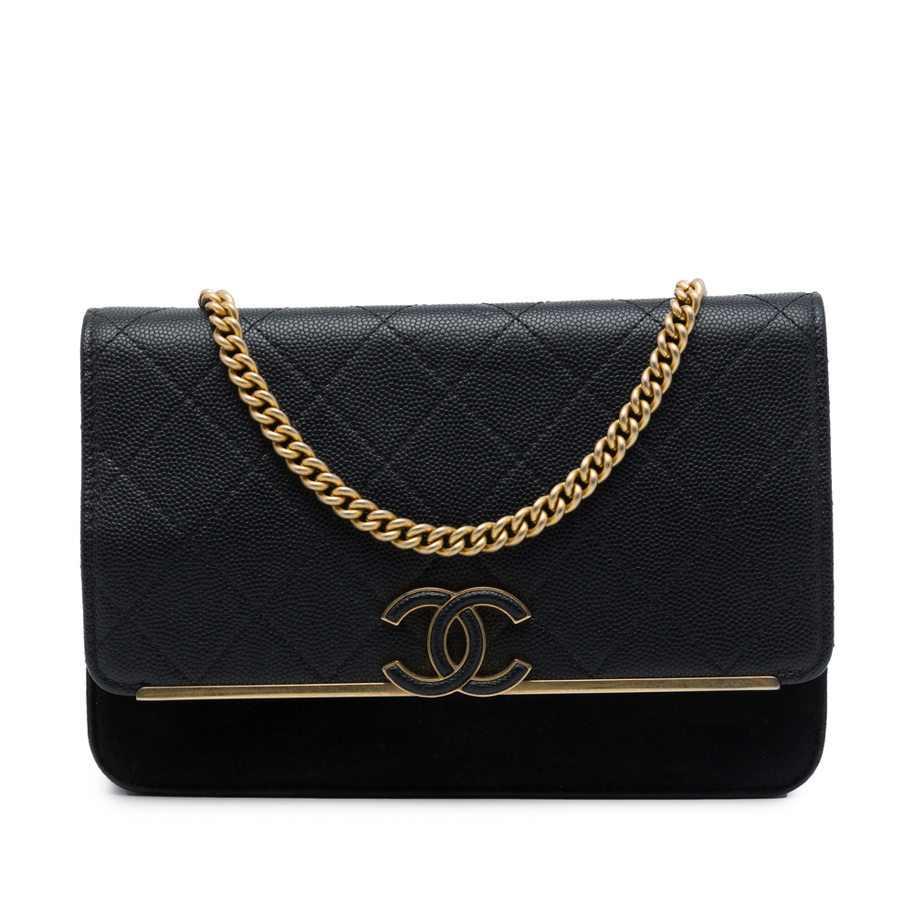Pre-Loved Chanel Stitched Caviar and Suede Lady Coco Wallet On Chain